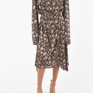 Balenciaga Brown and Gray Long Sleeve Ruffled Sundress